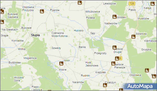 mapa Bania gmina Słupia Konecka, Bania gmina Słupia Konecka na mapie Targeo