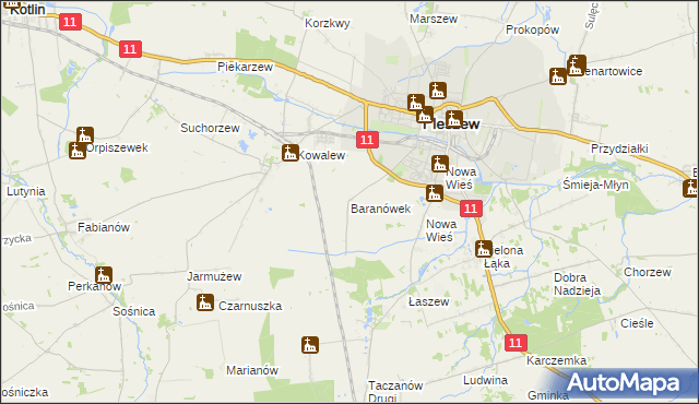 mapa Baranówek gmina Pleszew, Baranówek gmina Pleszew na mapie Targeo