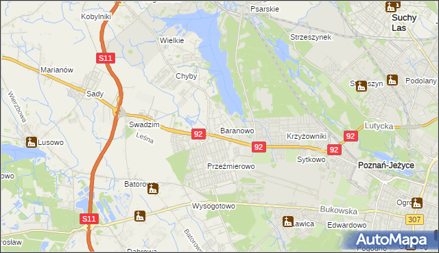 mapa Baranowo gmina Tarnowo Podgórne, Baranowo gmina Tarnowo Podgórne na mapie Targeo
