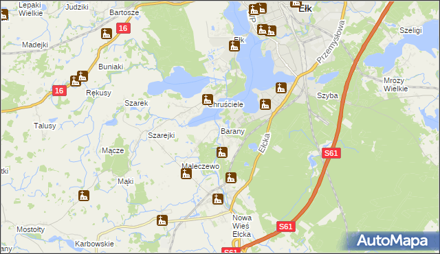 mapa Barany gmina Ełk, Barany gmina Ełk na mapie Targeo