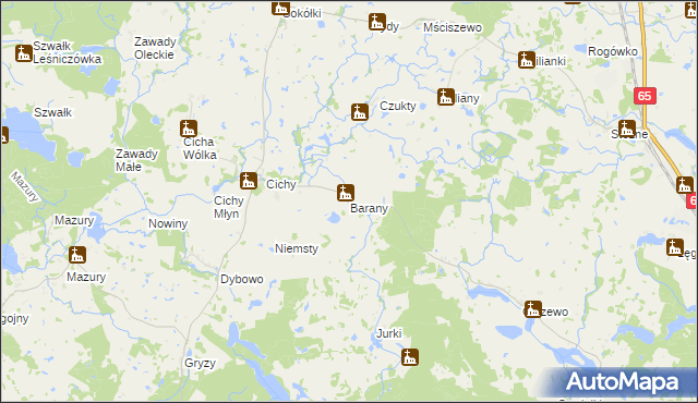 mapa Barany gmina Świętajno, Barany gmina Świętajno na mapie Targeo
