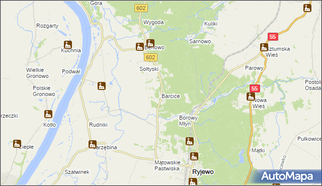mapa Barcice gmina Ryjewo, Barcice gmina Ryjewo na mapie Targeo