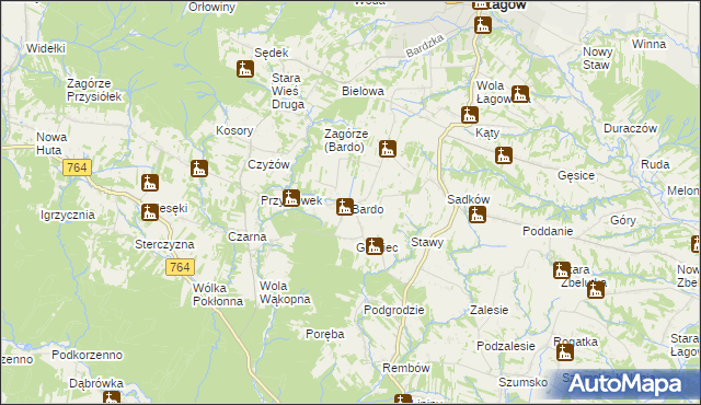 mapa Bardo gmina Raków, Bardo gmina Raków na mapie Targeo