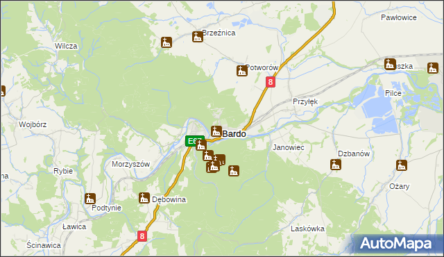 mapa Bardo powiat ząbkowicki, Bardo powiat ząbkowicki na mapie Targeo