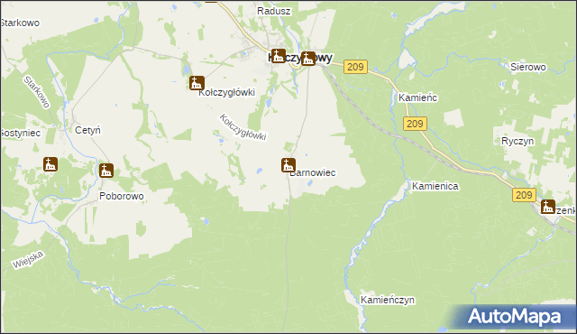 mapa Barnowiec gmina Kołczygłowy, Barnowiec gmina Kołczygłowy na mapie Targeo