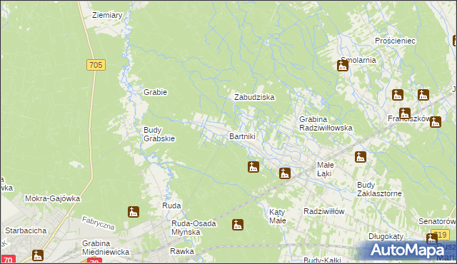 mapa Bartniki gmina Puszcza Mariańska, Bartniki gmina Puszcza Mariańska na mapie Targeo