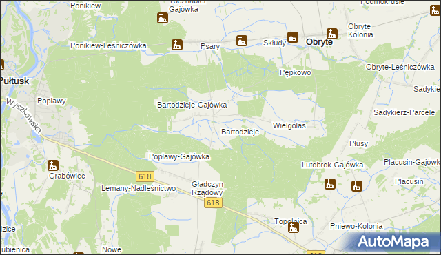 mapa Bartodzieje gmina Obryte, Bartodzieje gmina Obryte na mapie Targeo