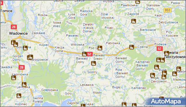 mapa Barwałd Średni, Barwałd Średni na mapie Targeo
