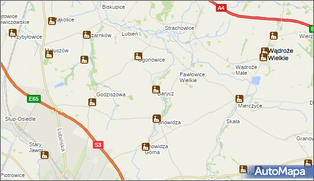 mapa Barycz gmina Mściwojów, Barycz gmina Mściwojów na mapie Targeo