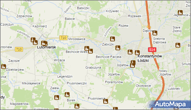 mapa Bechcice-Parcela, Bechcice-Parcela na mapie Targeo