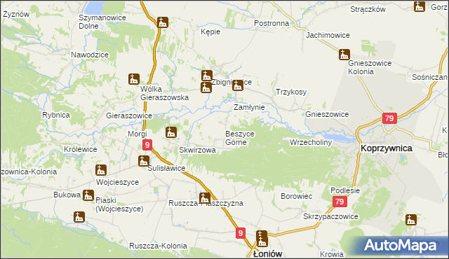 mapa Beszyce Górne, Beszyce Górne na mapie Targeo