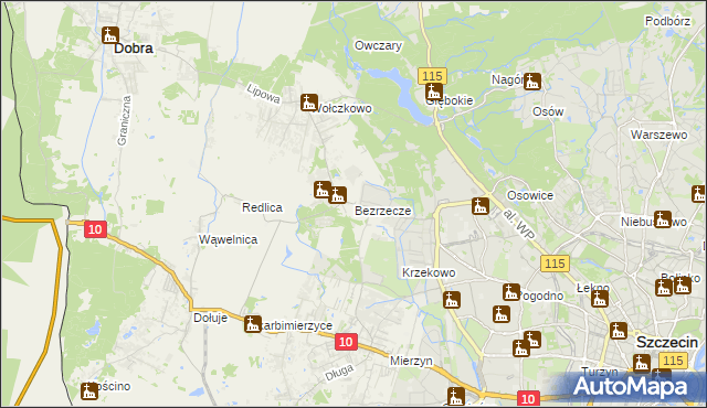 mapa Bezrzecze, Bezrzecze na mapie Targeo