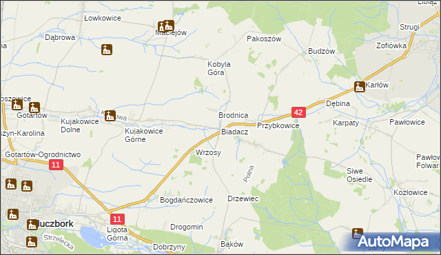 mapa Biadacz gmina Kluczbork, Biadacz gmina Kluczbork na mapie Targeo