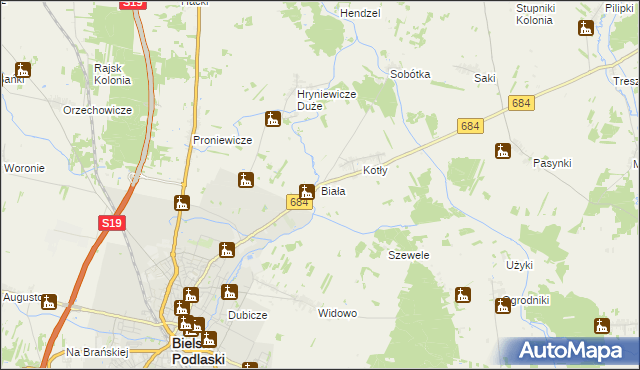 mapa Biała gmina Bielsk Podlaski, Biała gmina Bielsk Podlaski na mapie Targeo