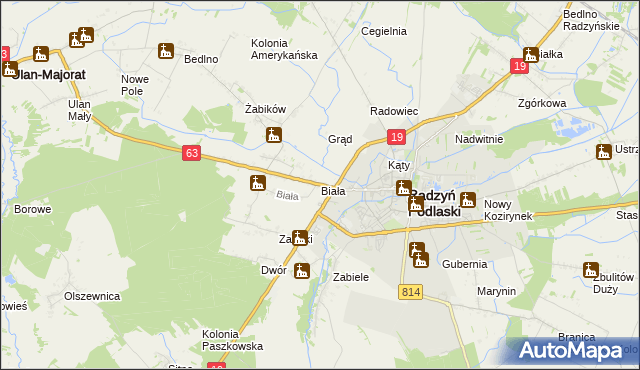 mapa Biała gmina Radzyń Podlaski, Biała gmina Radzyń Podlaski na mapie Targeo