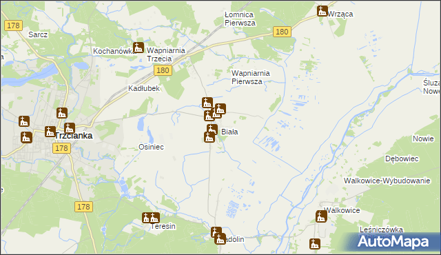mapa Biała gmina Trzcianka, Biała gmina Trzcianka na mapie Targeo