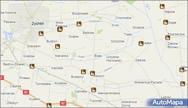 mapa Biała gmina Żychlin, Biała gmina Żychlin na mapie Targeo