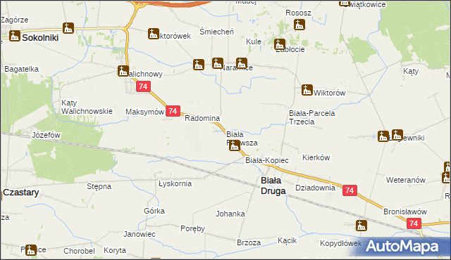 mapa Biała Pierwsza gmina Biała, Biała Pierwsza gmina Biała na mapie Targeo