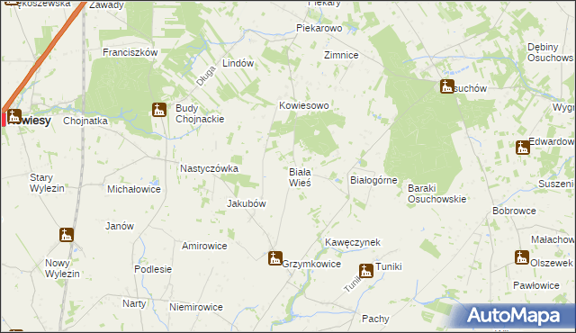 mapa Biała Wieś gmina Biała Rawska, Biała Wieś gmina Biała Rawska na mapie Targeo