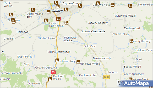 mapa Białe-Misztale, Białe-Misztale na mapie Targeo