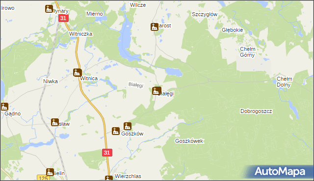 mapa Białęgi gmina Chojna, Białęgi gmina Chojna na mapie Targeo