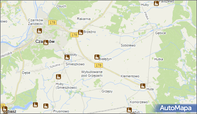 mapa Białężyn gmina Czarnków, Białężyn gmina Czarnków na mapie Targeo