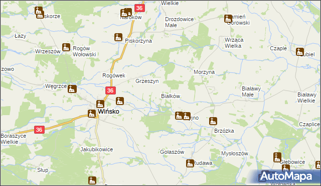 mapa Białków gmina Wińsko, Białków gmina Wińsko na mapie Targeo