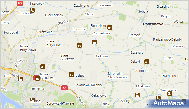 mapa Białkowo gmina Radzanowo, Białkowo gmina Radzanowo na mapie Targeo