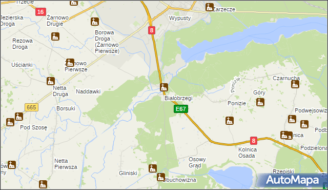 mapa Białobrzegi gmina Augustów, Białobrzegi gmina Augustów na mapie Targeo