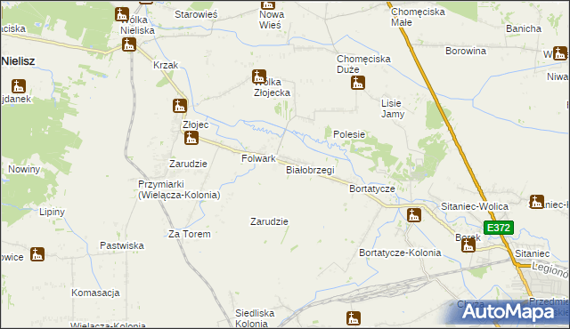 mapa Białobrzegi gmina Zamość, Białobrzegi gmina Zamość na mapie Targeo