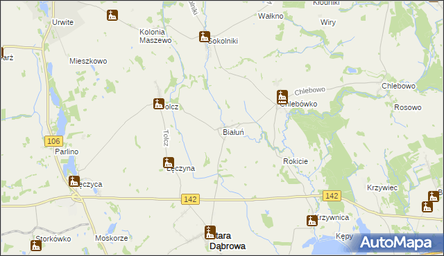 mapa Białuń gmina Stara Dąbrowa, Białuń gmina Stara Dąbrowa na mapie Targeo