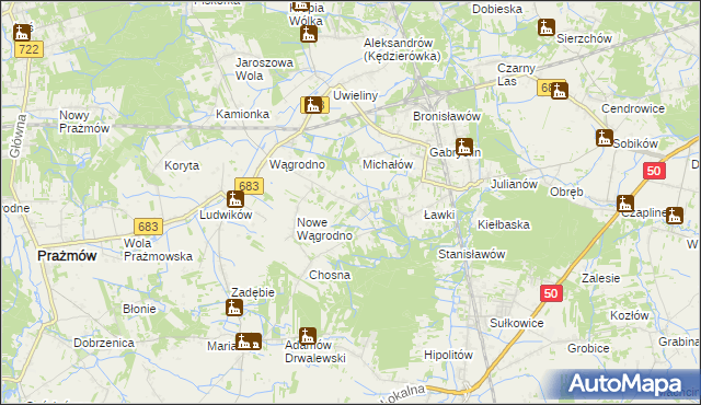 mapa Biały Ług gmina Prażmów, Biały Ług gmina Prażmów na mapie Targeo
