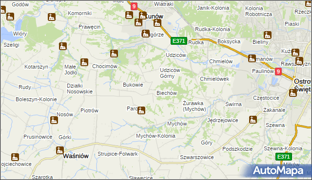 mapa Biechów gmina Kunów, Biechów gmina Kunów na mapie Targeo