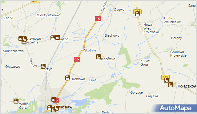 mapa Biechówko gmina Miłosław, Biechówko gmina Miłosław na mapie Targeo