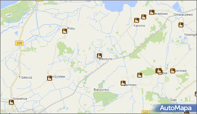mapa Bieczyno, Bieczyno na mapie Targeo