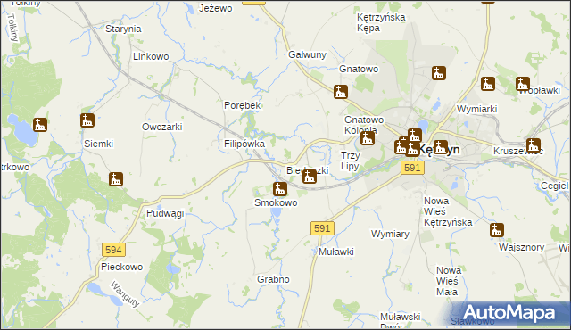 mapa Biedaszki gmina Kętrzyn, Biedaszki gmina Kętrzyn na mapie Targeo