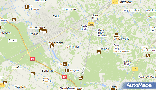 mapa Bieganów gmina Jaktorów, Bieganów gmina Jaktorów na mapie Targeo