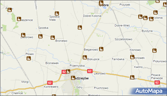 mapa Bieganowo gmina Radziejów, Bieganowo gmina Radziejów na mapie Targeo