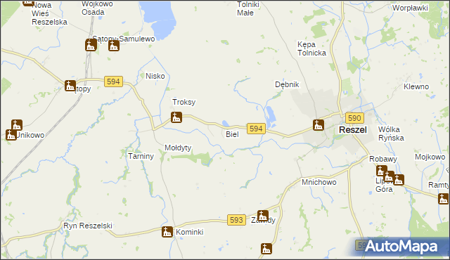 mapa Biel gmina Reszel, Biel gmina Reszel na mapie Targeo