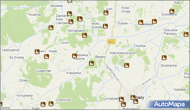 mapa Bielany gmina Łomazy, Bielany gmina Łomazy na mapie Targeo
