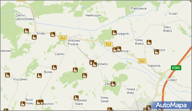 mapa Bielawy gmina Śmigiel, Bielawy gmina Śmigiel na mapie Targeo