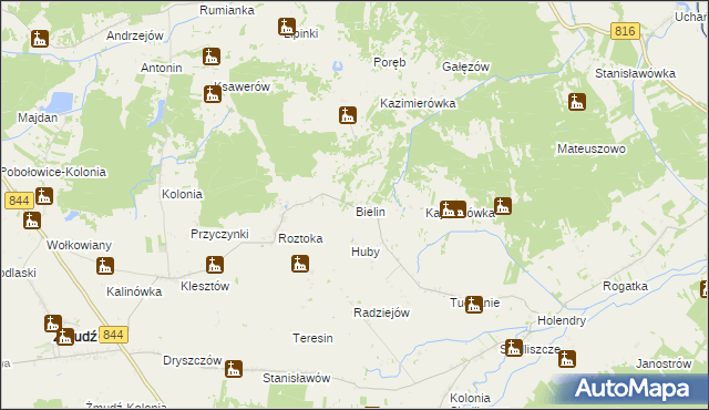 mapa Bielin gmina Żmudź, Bielin gmina Żmudź na mapie Targeo