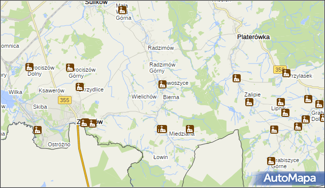 mapa Bierna gmina Sulików, Bierna gmina Sulików na mapie Targeo