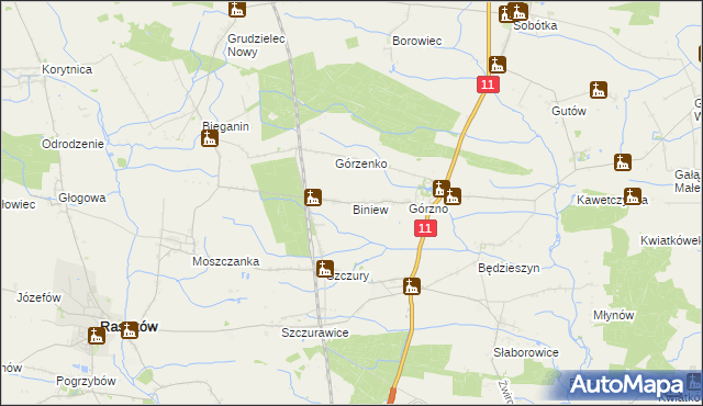 mapa Biniew, Biniew na mapie Targeo