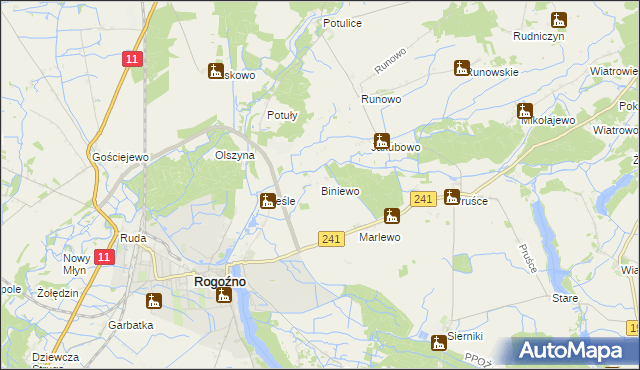 mapa Biniewo, Biniewo na mapie Targeo