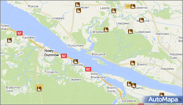 mapa Biskupice gmina Brudzeń Duży, Biskupice gmina Brudzeń Duży na mapie Targeo