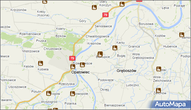 mapa Biskupice gmina Gręboszów, Biskupice gmina Gręboszów na mapie Targeo
