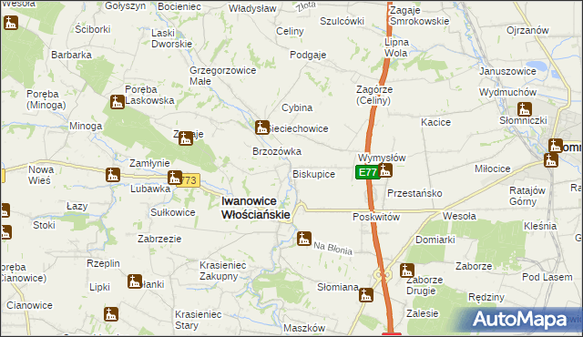 mapa Biskupice gmina Iwanowice, Biskupice gmina Iwanowice na mapie Targeo