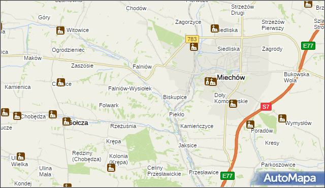 mapa Biskupice gmina Miechów, Biskupice gmina Miechów na mapie Targeo