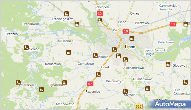 mapa Biskupin gmina Lipno, Biskupin gmina Lipno na mapie Targeo
